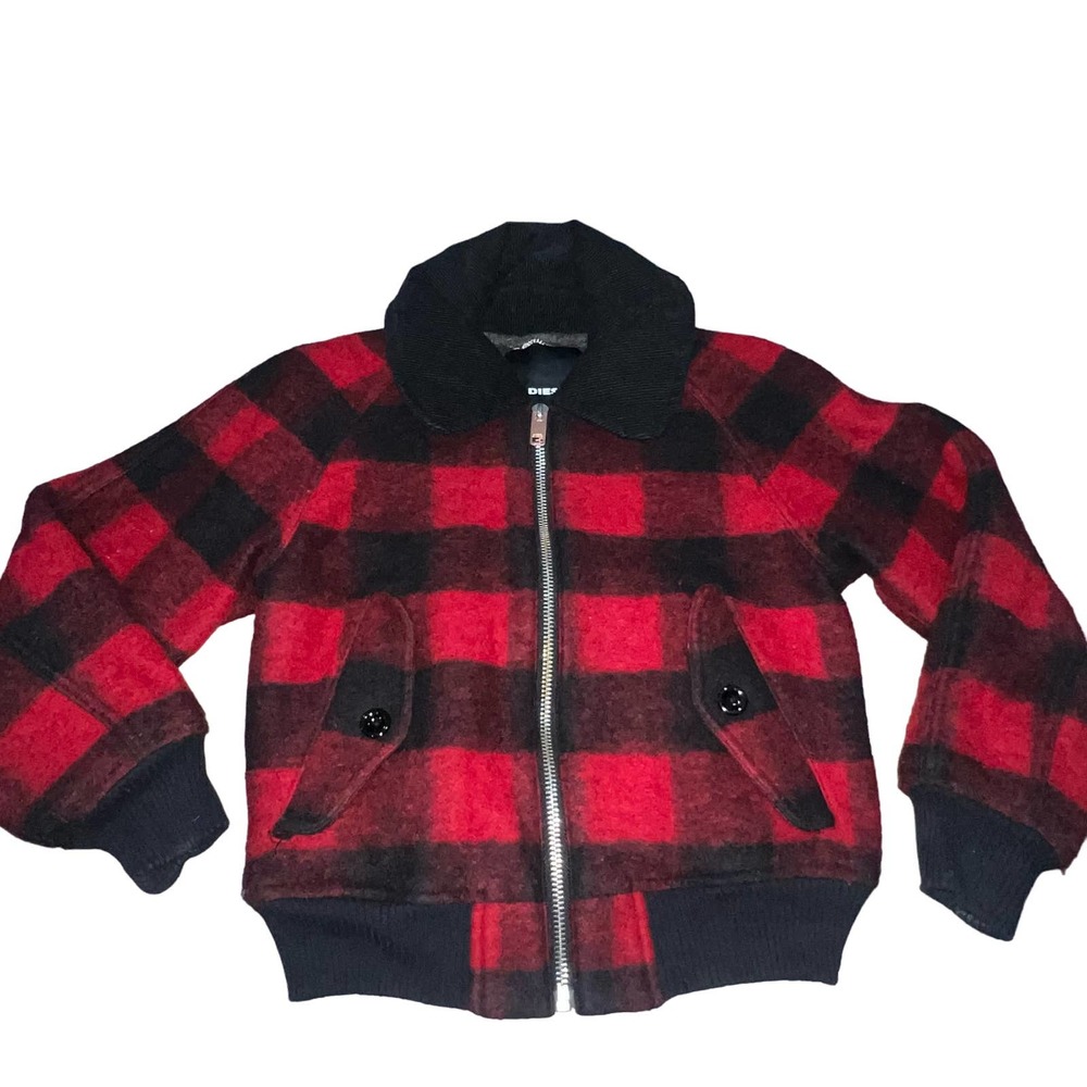 Diesel Bomber Jacket Plaid Black and Red XS